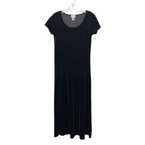 Cassini Vintage Velvet Short Sleeve Maxi Dress Black Womens Size Small